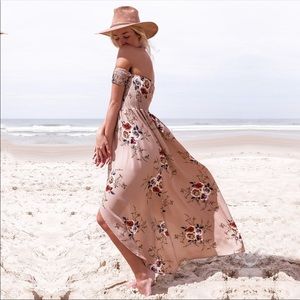 Beige Flores maxi bohemian dress